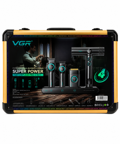 Combo VGR 4 en 1 clipper, trimmer, shaver y secadora