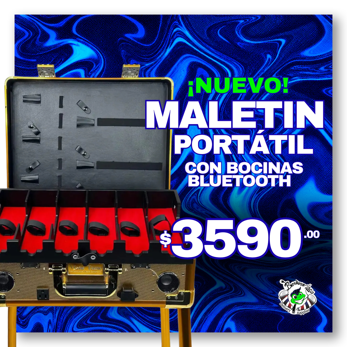 Maletín Dorado Barbería Profesional Portátil Con Bocinas Bluetooth