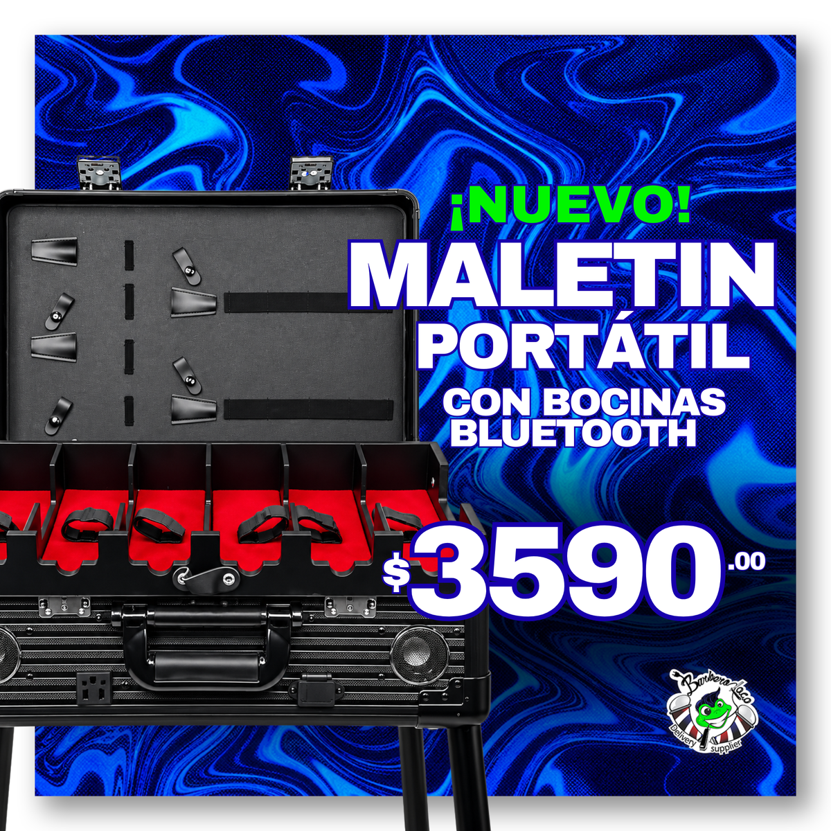 Maletín Black Barbería Profesional Portátil Con Bocinas Bluetooth
