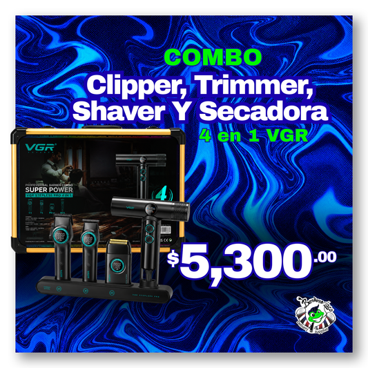 Combo VGR 4 en 1 clipper, trimmer, shaver y secadora