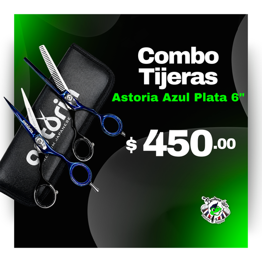 Combo Tijeras Astoria Azul Plata  6"