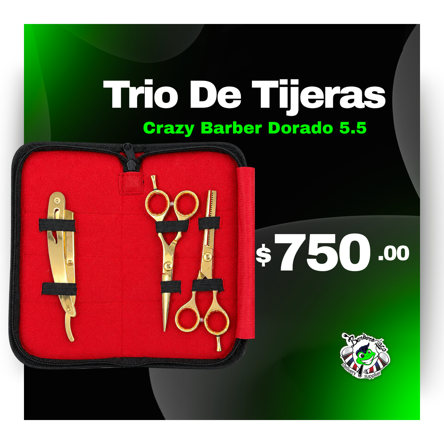 Trio Tijeras Crazy Barber Dorado 5.5