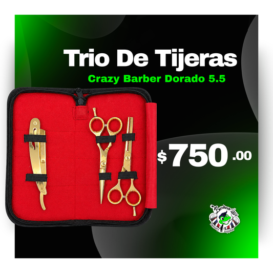 Trio Tijeras Crazy Barber Dorado 5.5