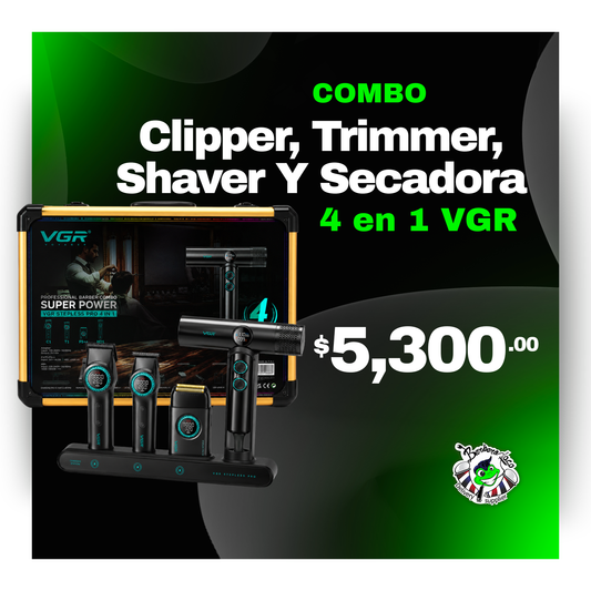 Combo VGR 4 en 1 clipper, trimmer, shaver y secadora