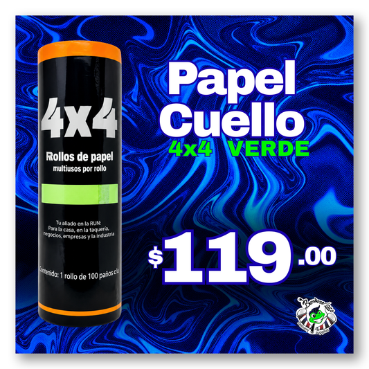 Papel Cuello 4x4 Verde Paquete c/500 tiras