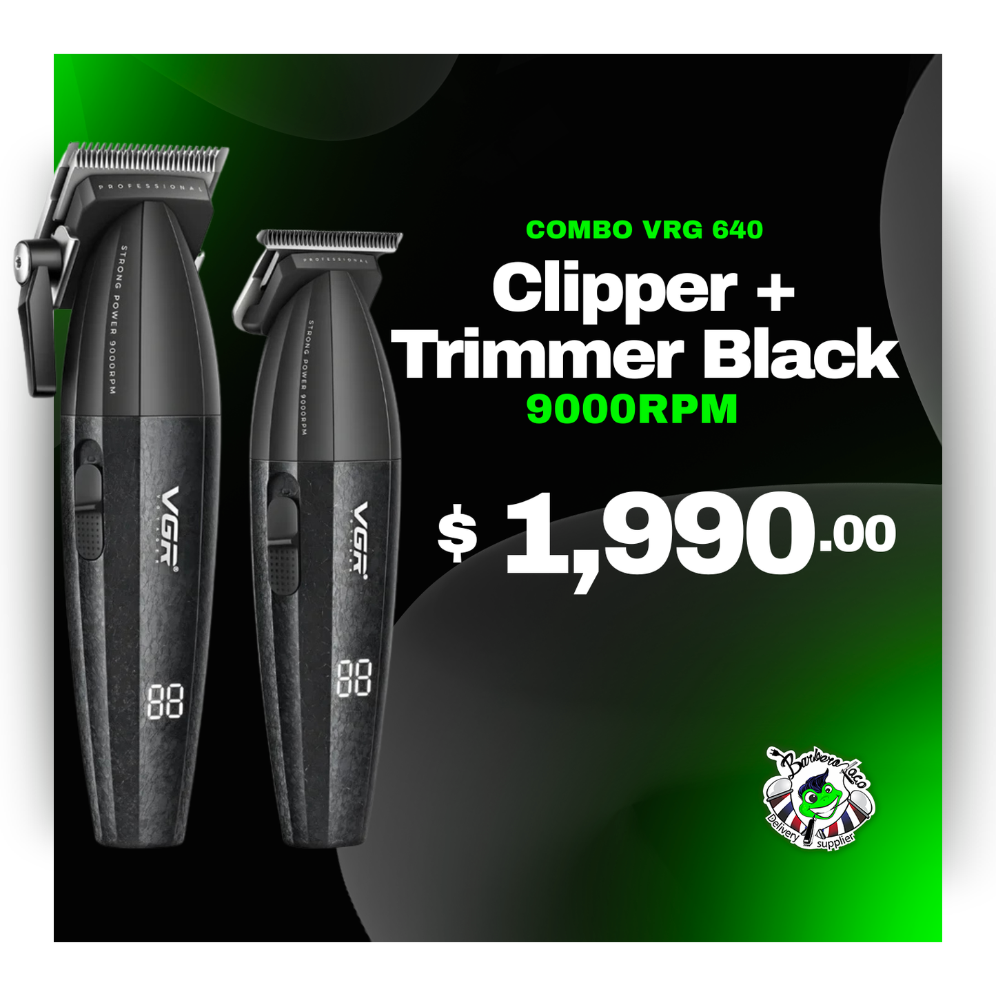 Combo VGR 640 Clipper y Trimmer Turbo 9000 RPM Black