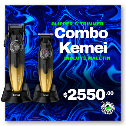 Combo Kemei Clipper y Trimmer LED con Maletin | KM-1867+KM-1868