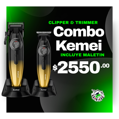 Combo Kemei Clipper y Trimmer LED con Maletin | KM-1867+KM-1868